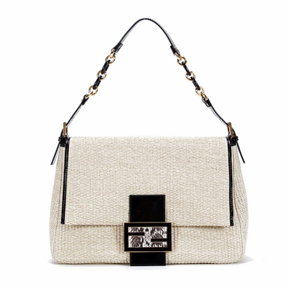 Fendi Rare Raffia Elaphe Python Buckle Forever Big Mama Bag
